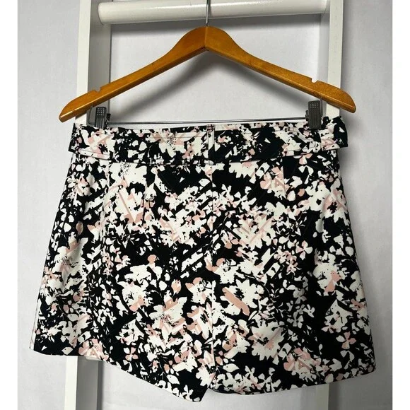 Express Floral Shorts Womens 6 Pink Black White Belted 3 in Inseam High Rise NWT - Picture 6 of 12